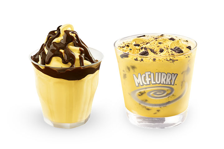 McDonald's – A picture of the mango hot fudge sundae and mango McFlurry