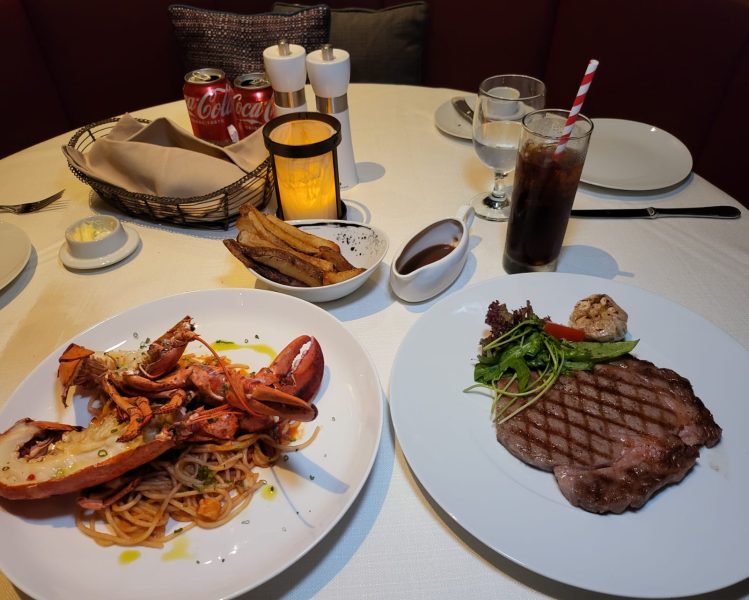 cruise - lobster pasta and steak