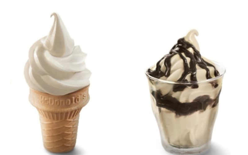 mcdonald's hojicha - twist cone and hot fudge sundae
