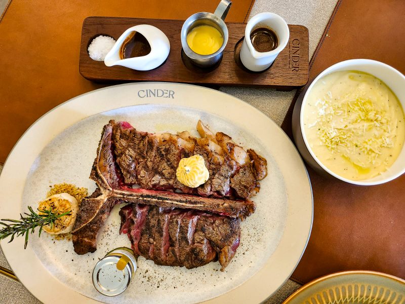 cinder - porterhouse steak with mashed potato
