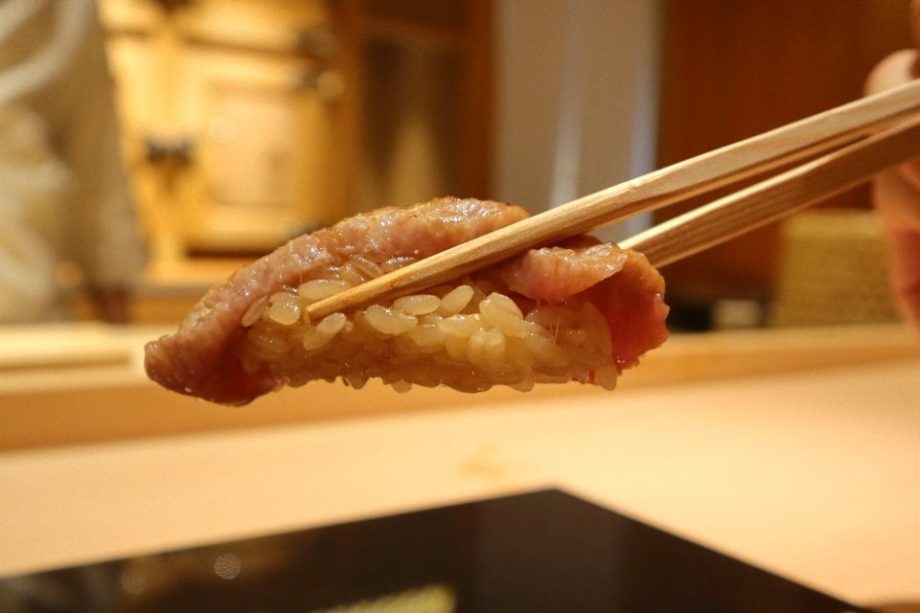 sushi katori - aburi tuna cheek sushi closeup