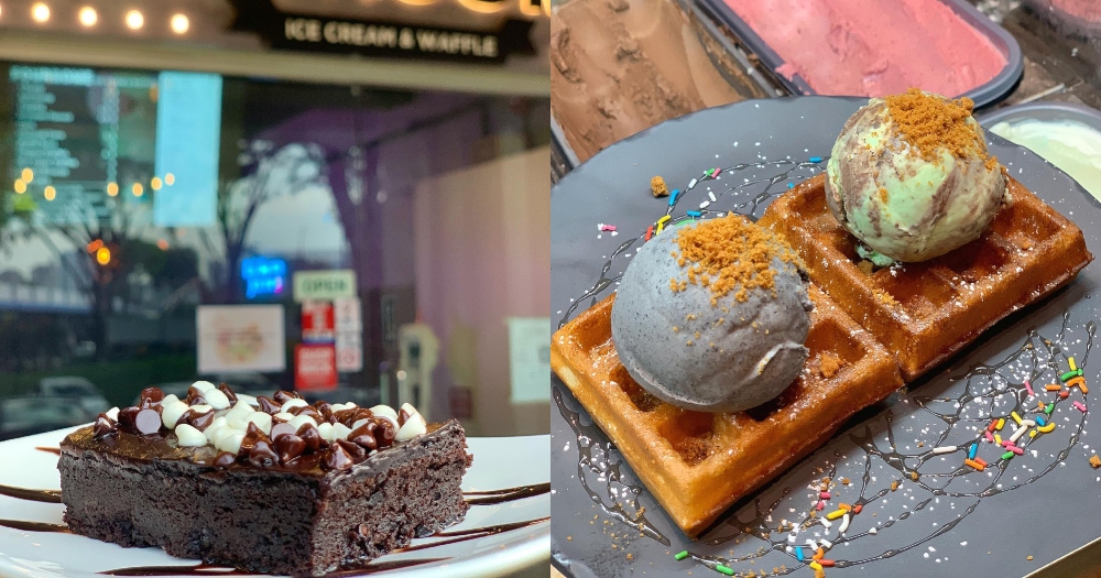 dessert - brownie and waffle with ice cream collage