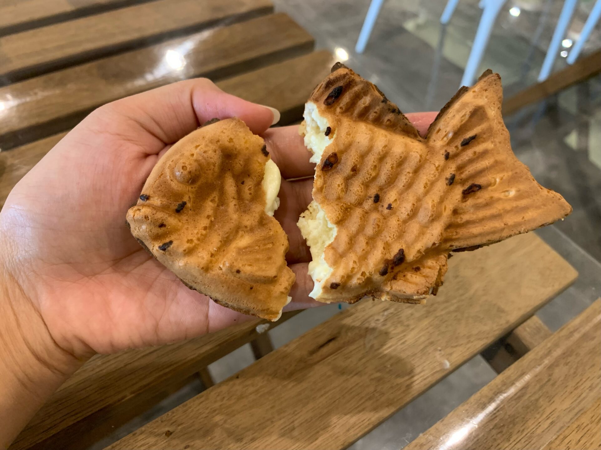 Old Hands Cafeteria - Cream cheese taiyaki cut in half