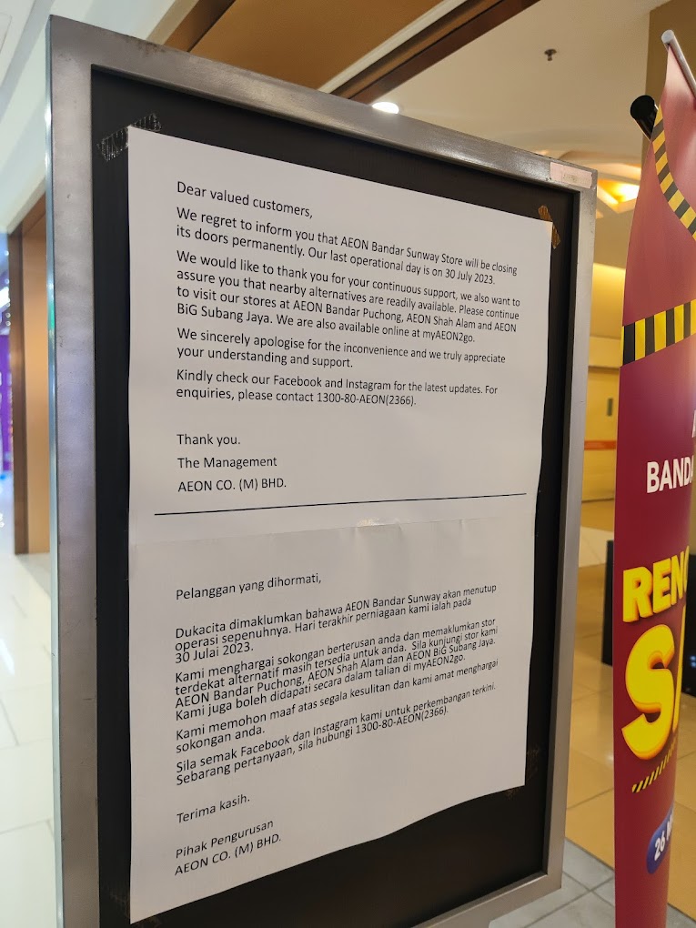 AEON Sunway Pyramid - Closure notice