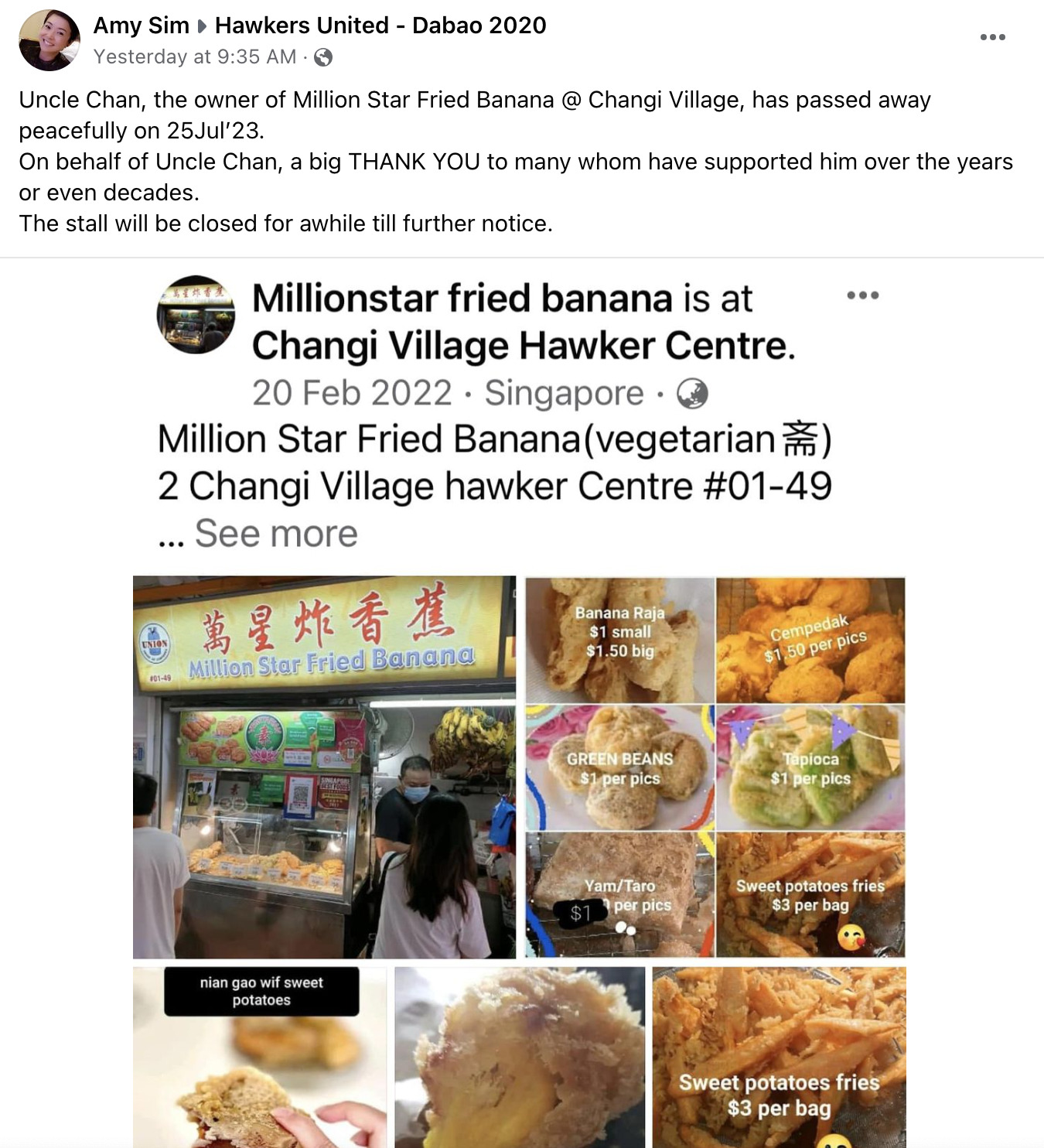 Million Star Fried Banana passes away — Post