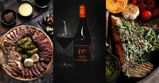 br - collage of steak and wine