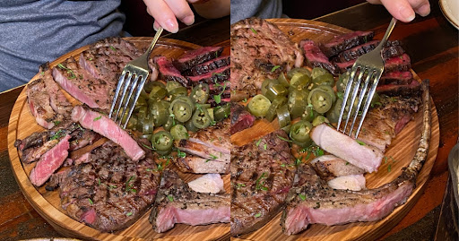 br - collage of steak close up