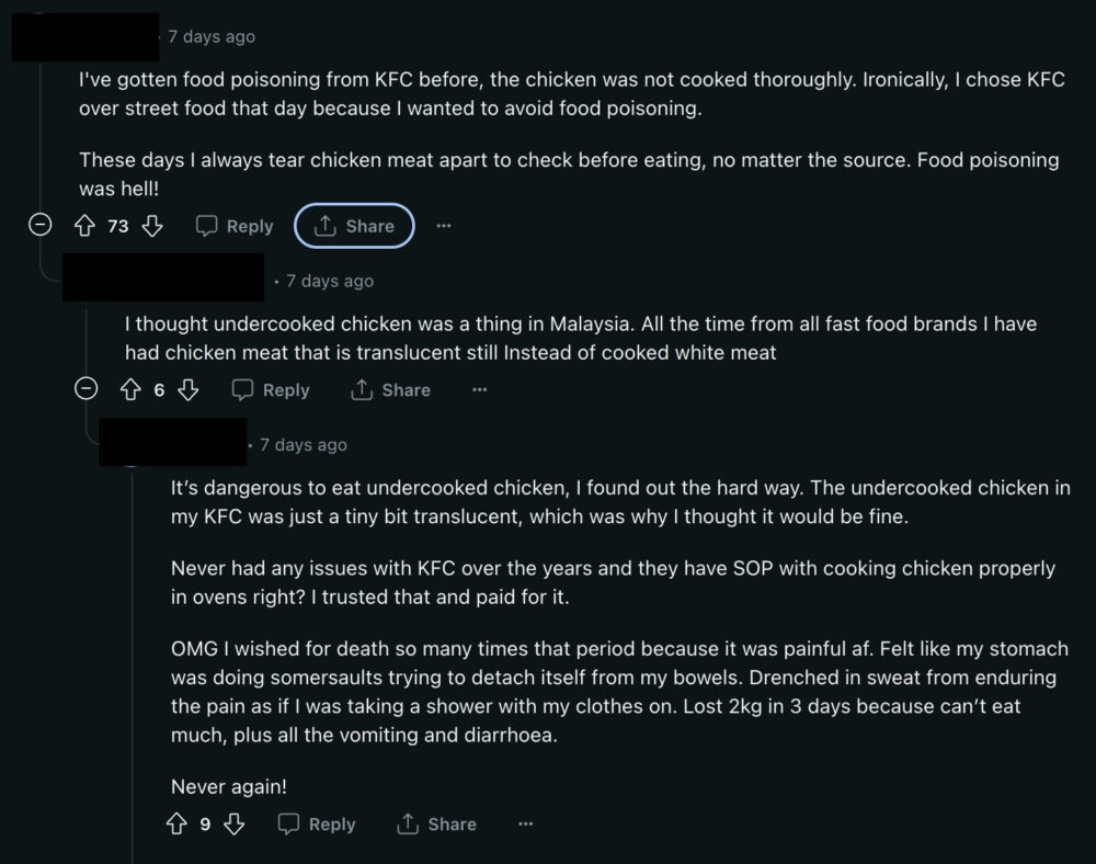 Fly eggs in KFC - Reddit comment