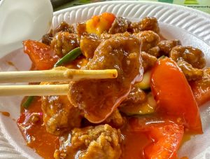 yuet loy cooked food - sweet sour pork closer look