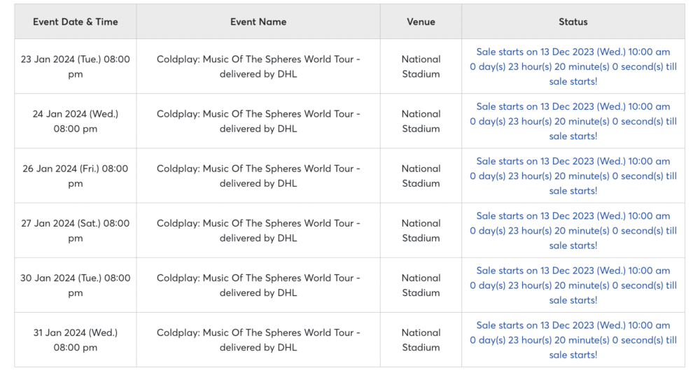 Coldplay - Ticketmaster Infinity Ticket countdown