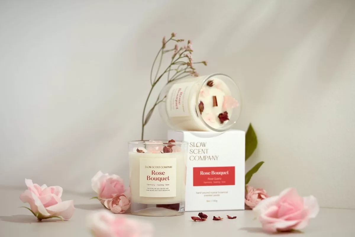 Valentine's Day gift ideas - Slow Scent Company product shots for the Rose Bouquet Crystal Candle Valentine's Day gift ideas - Slow Scent Company product shots for the Rose Bouquet Crystal Candle