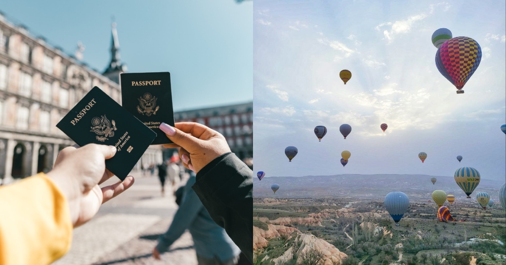 vacay - passport and hot air balloons