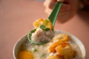 Chai Chee Pork Porridge - Pork closeup