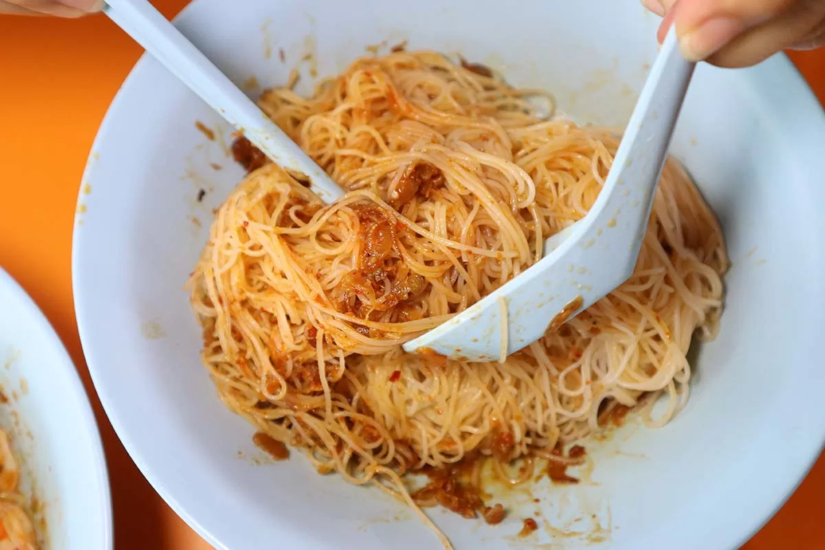 jasmine pork rib prawn noodle - bee hoon upclose