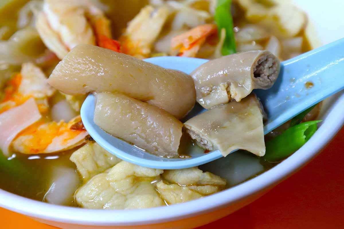 jasmine pork rib prawn noodle - intestines and skin