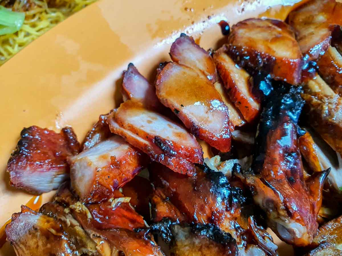 incredible roasted meat - char siew closeup