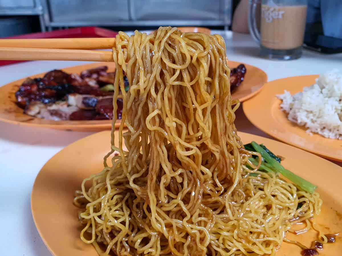 incredible roasted meat - noodle closeup