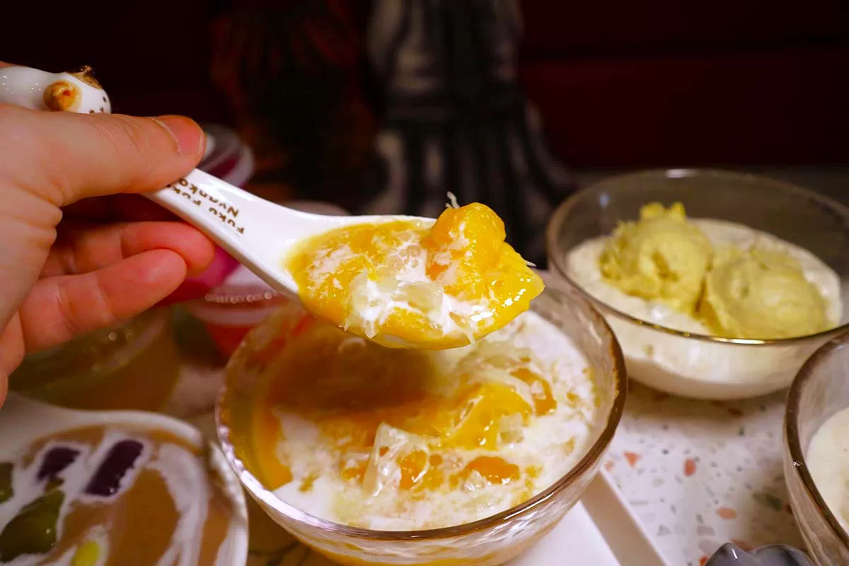 meow dessert - mango sago dessert closeup