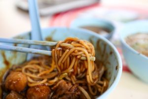Hai Nan Xing Zhou Beef Noodle - dry beef noodles, close up