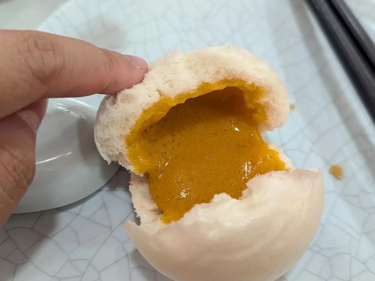 dim sum place - salted egg bao close up