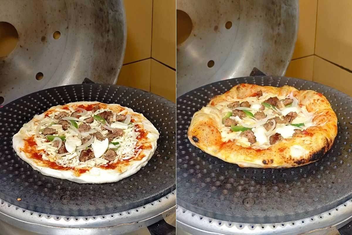168 Neapolitan Style Pizza - before and after cooking