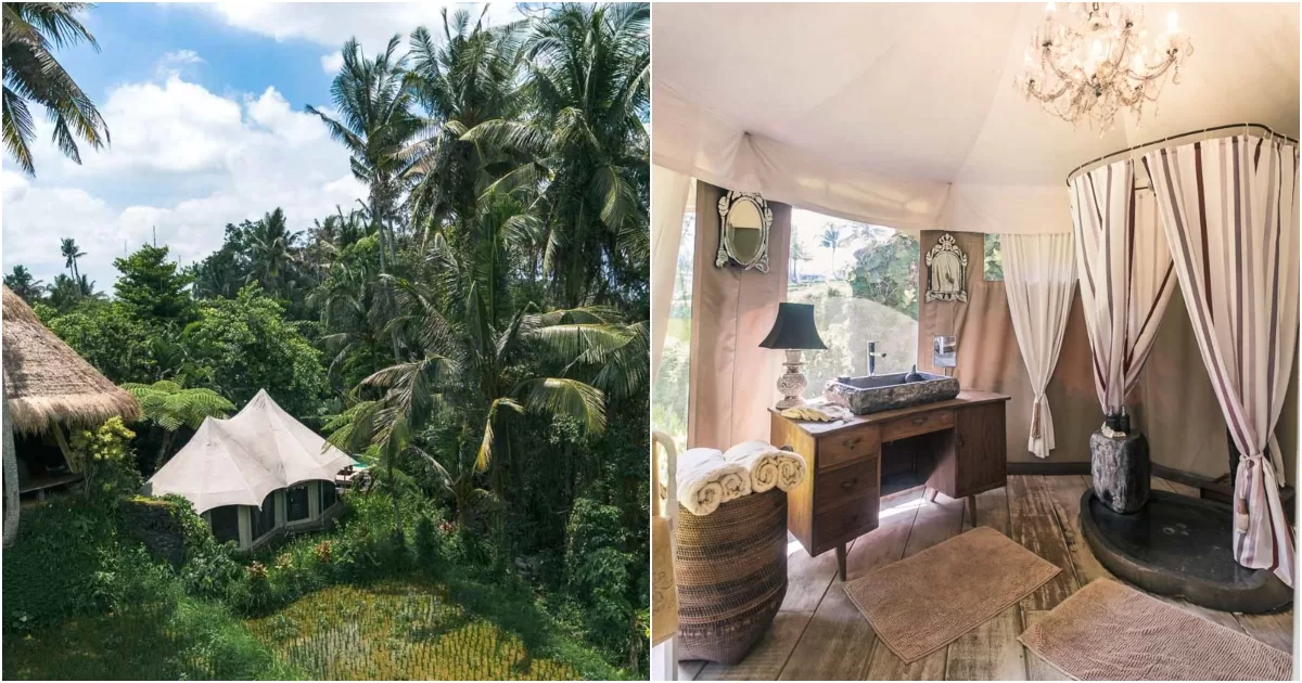 glamping - tent exterior and interior