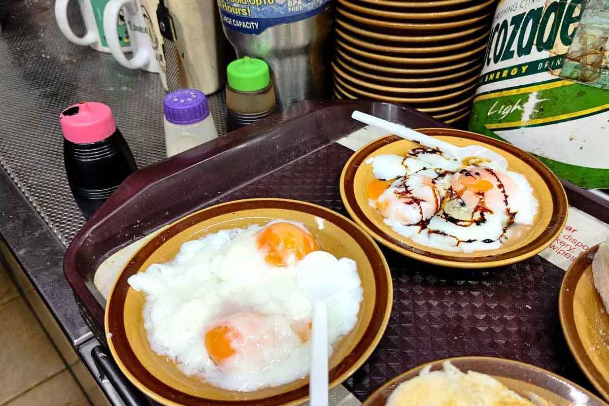 ah seng hai nam - soft-boiled eggs on tray