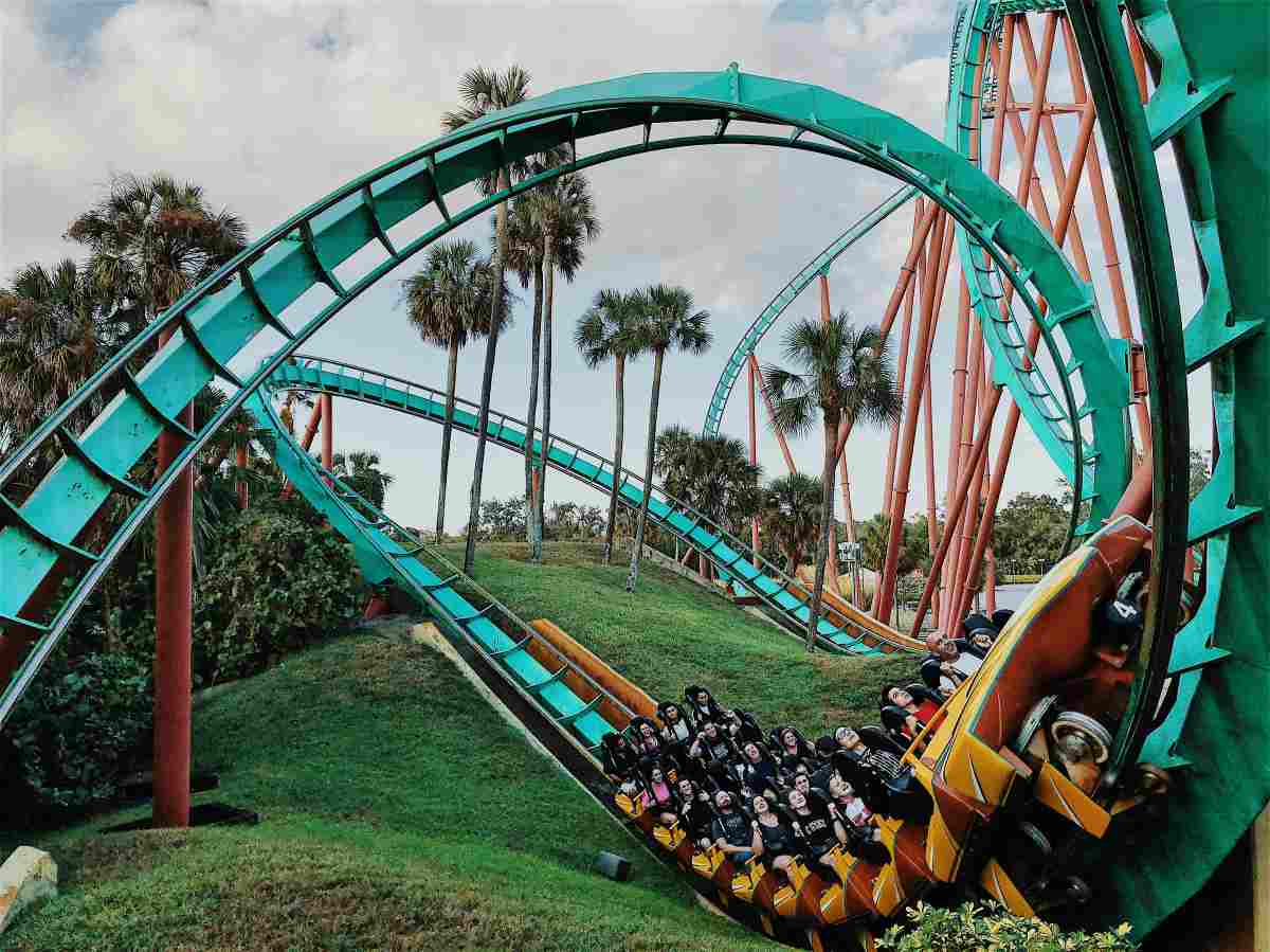 theme park - people on roller coaster