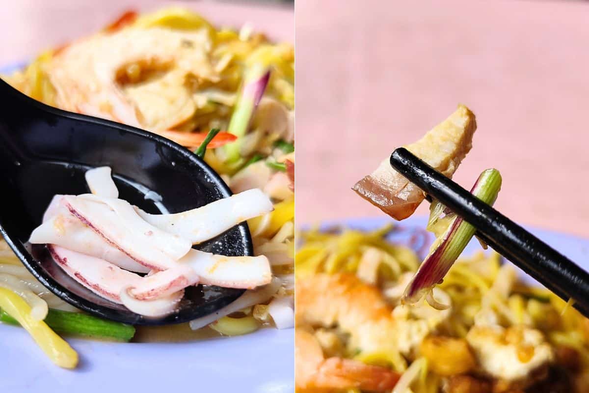 Ho Huat Fried Hokkien Prawn Mee - sotong, pork belly and spring onion Ho Huat Fried Hokkien Prawn Mee - sotong, pork belly and spring onion