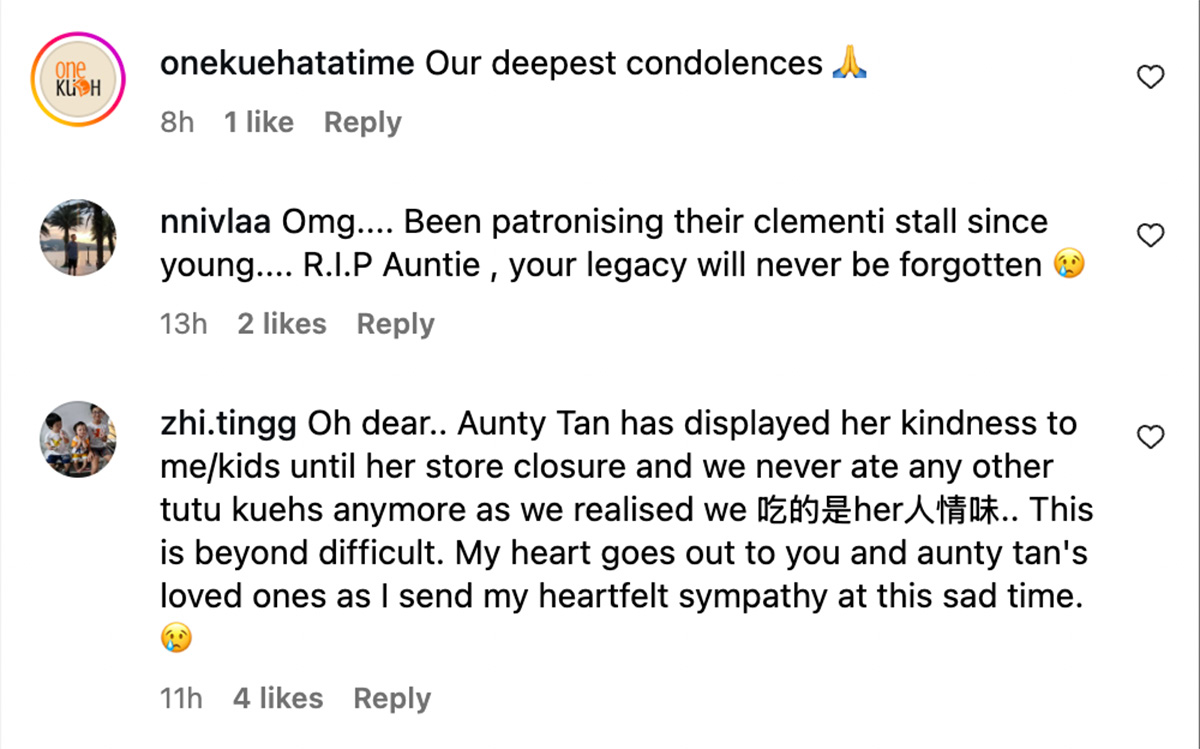 Tan’s Tu Tu Coconut Cake 3 Tan’s Tu Tu Coconut Cake owner passes away - IG comments