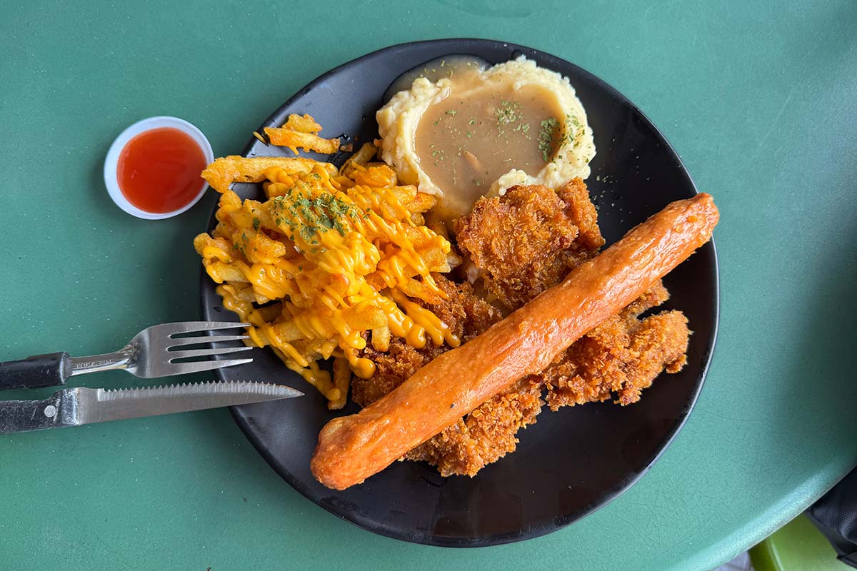 Beauty World Food Centre - big boys western cornflake chicken + jumbo sausage