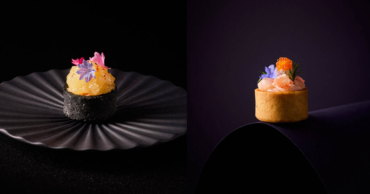 best canapes - purple sage viking salt brined chicken & blue ocean prawn tartare