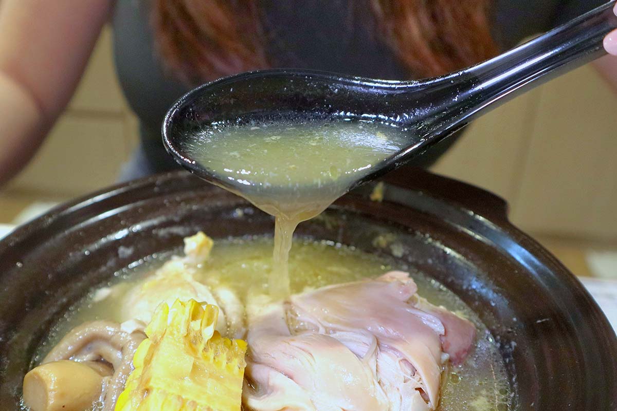Lao Jiang - essence of chicken soup closeup