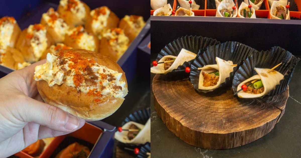 best canapes - the plattering co. truffle egg mayo brioche + smoked duck wrap