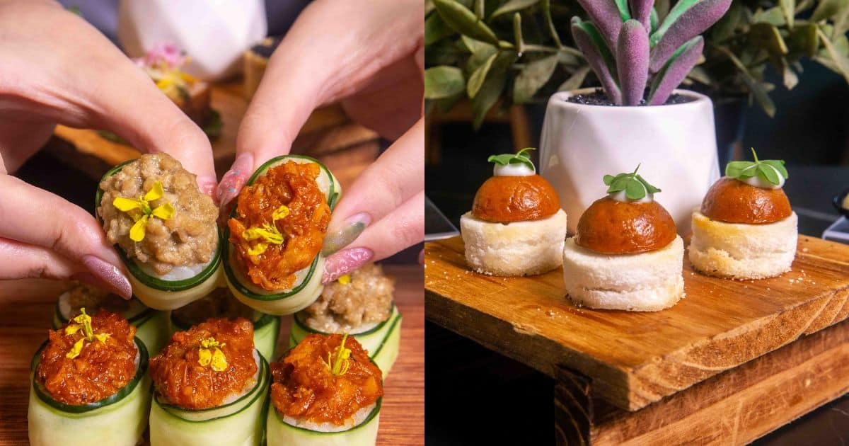 best canapes - chicken rice sushi, chilli crab sushi, otak dome