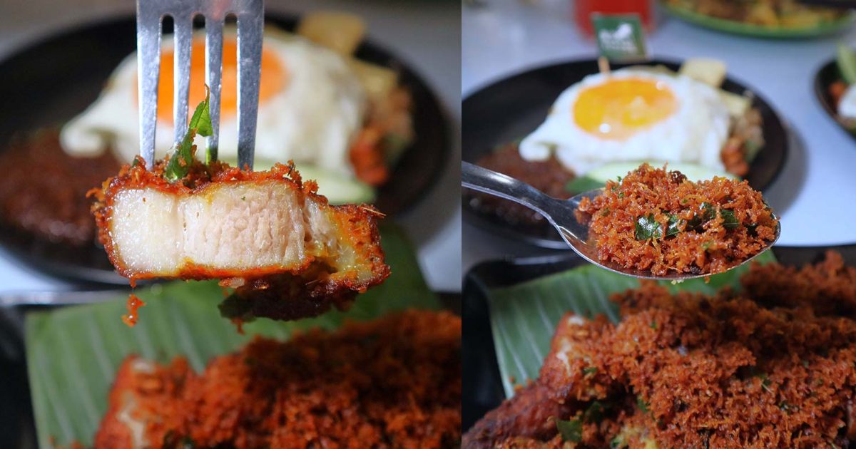 together nasi lemak - pork closeup