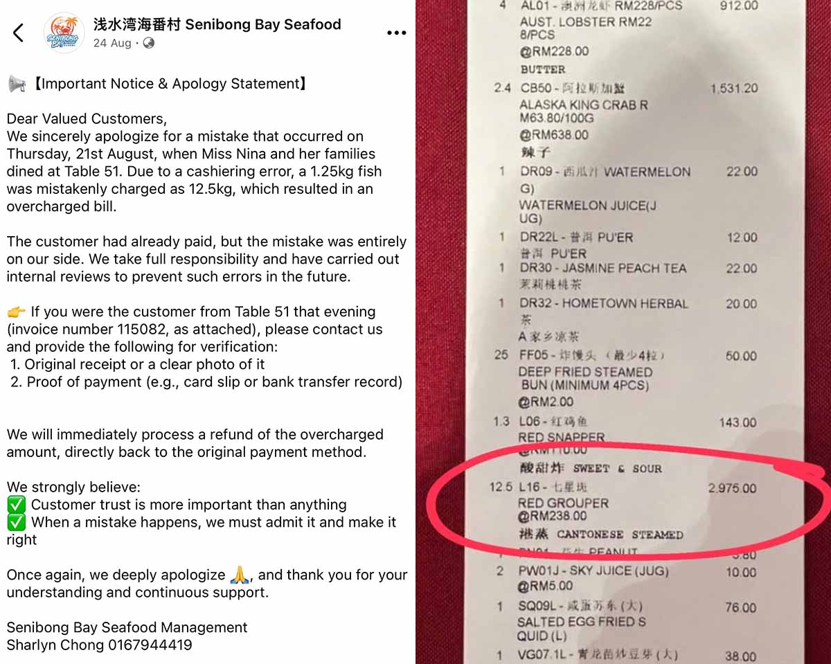 Senibong Bay Seafood - Facebook post