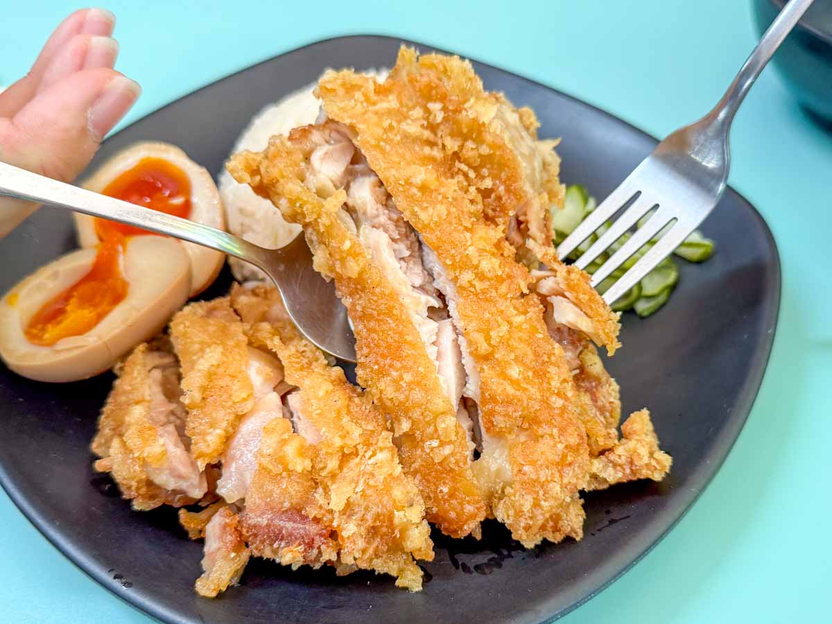 nanyang fried chicken rice - cutlet close-up
