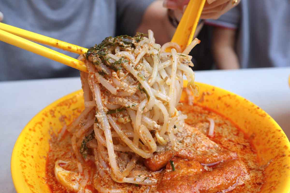 no name prawn mee - noodles closeup