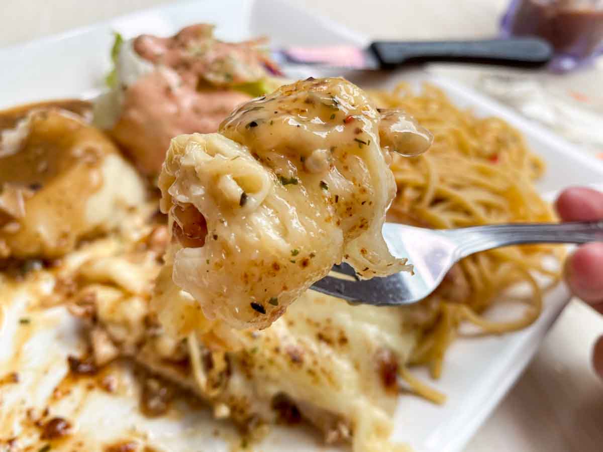 axe western - cheesy pork chop closeup
