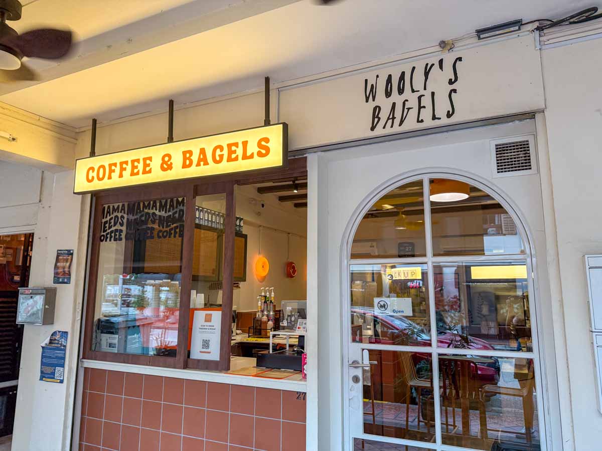 haji lane food guide - wooly's bagels storefront