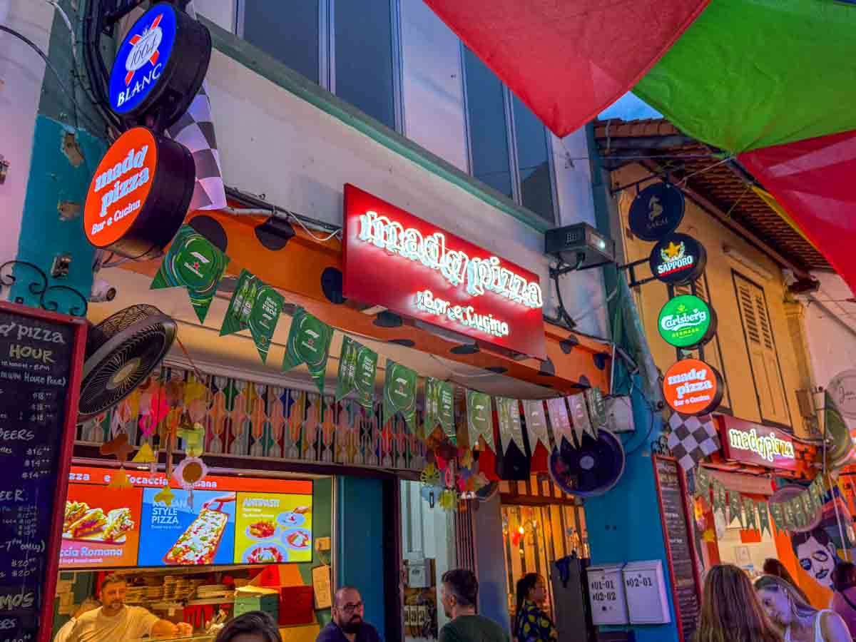 haji lane food guide - madd pizza storefront