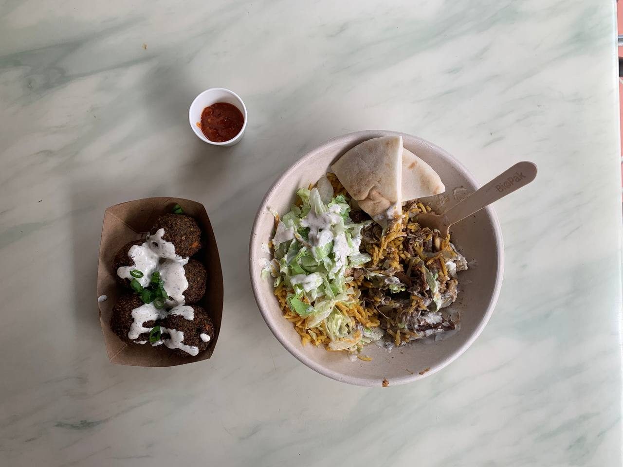 haji lane food guide - overrice rice bowl & falafel