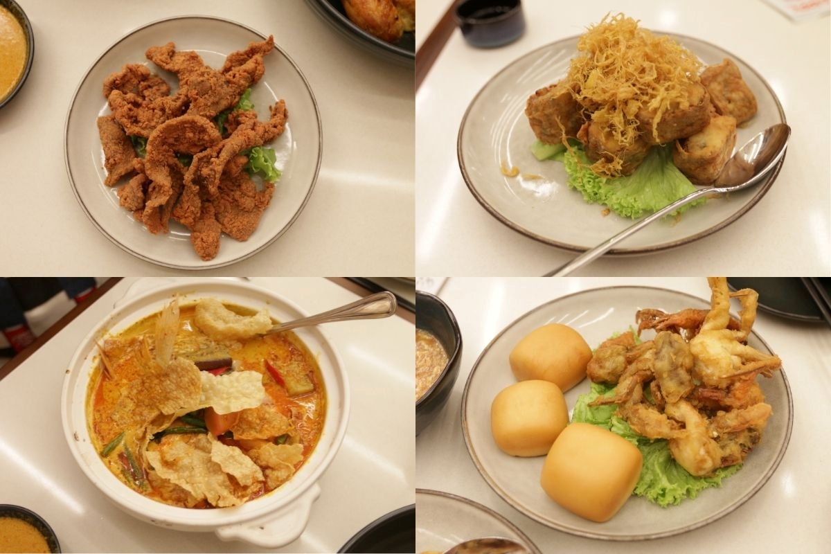 Tiong Bahru Chicken Rice Takashimaya - crispy pork, ngoh hiang, curry, and mantou