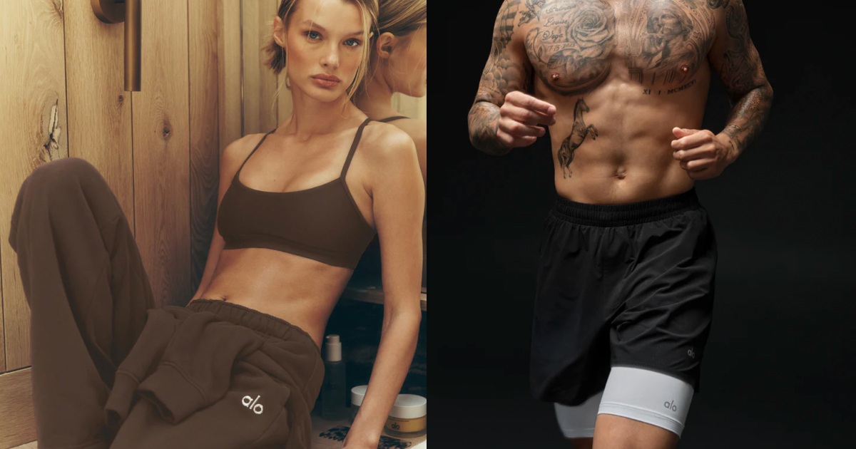 alo - collage of woman and man in activwear