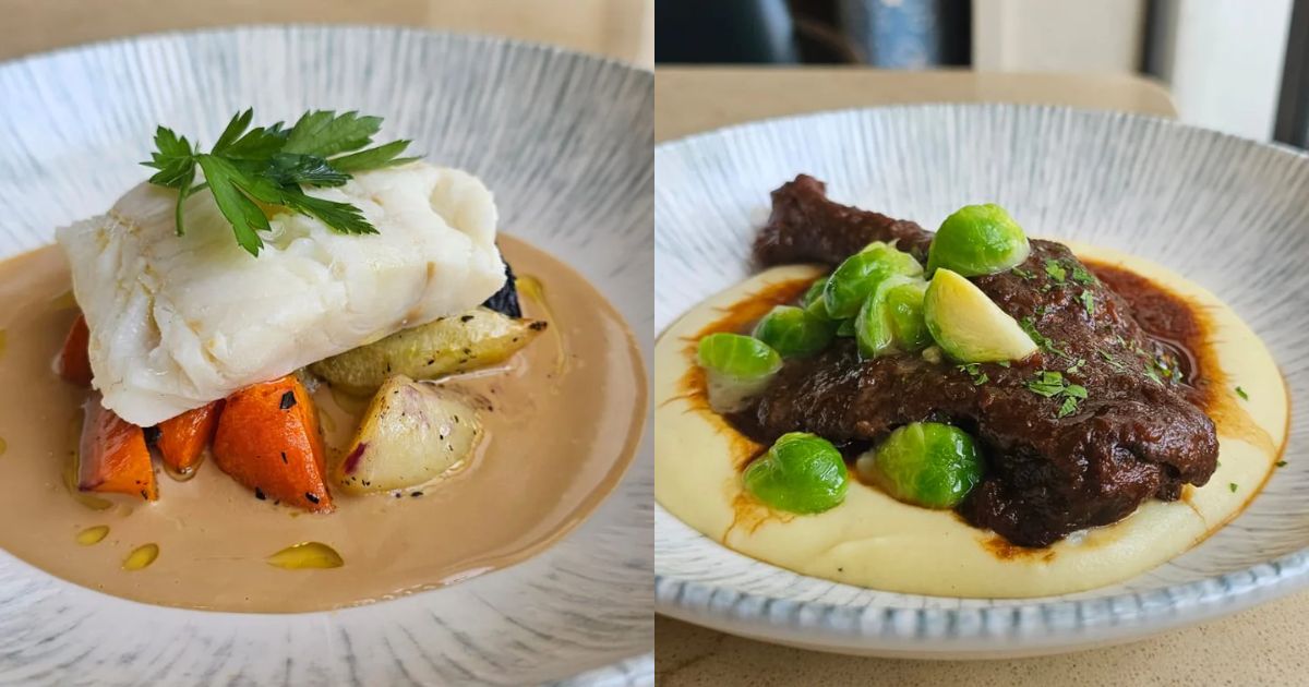 christmas restaurants 2025 - atout icelandic cod fillet + red wine braised french duck leg