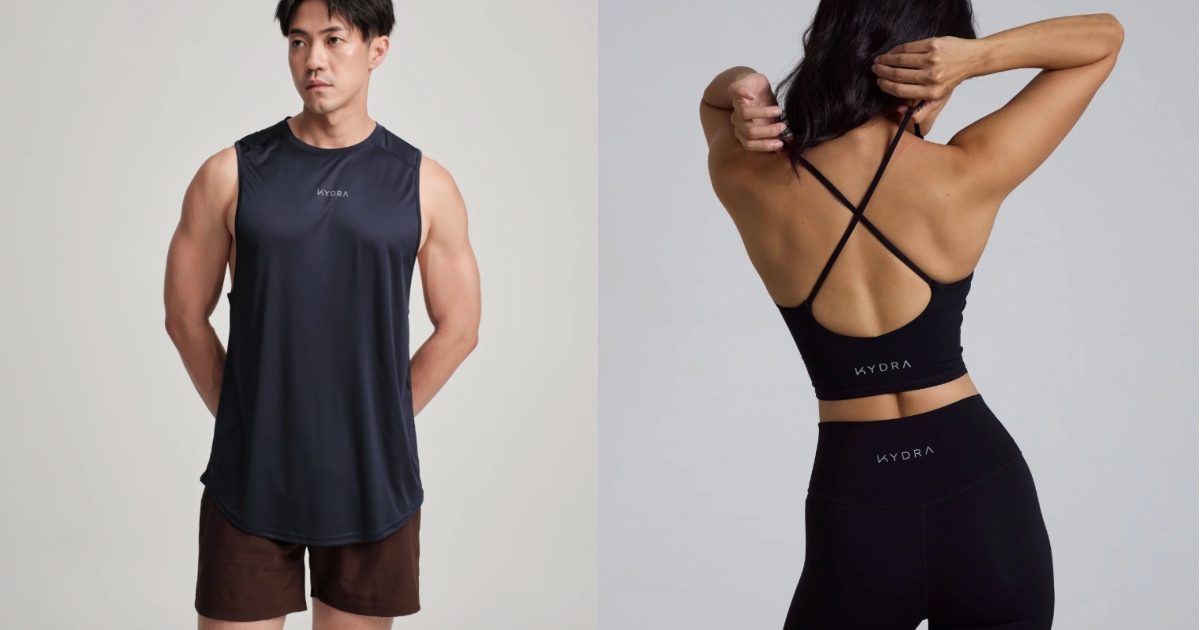 kudra - man in tank top and shorts, woman in sports bra and tights