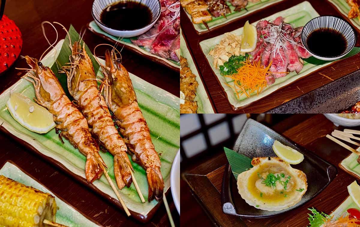 Torimaro Charcoal Grill - Prawn, steak, scallop