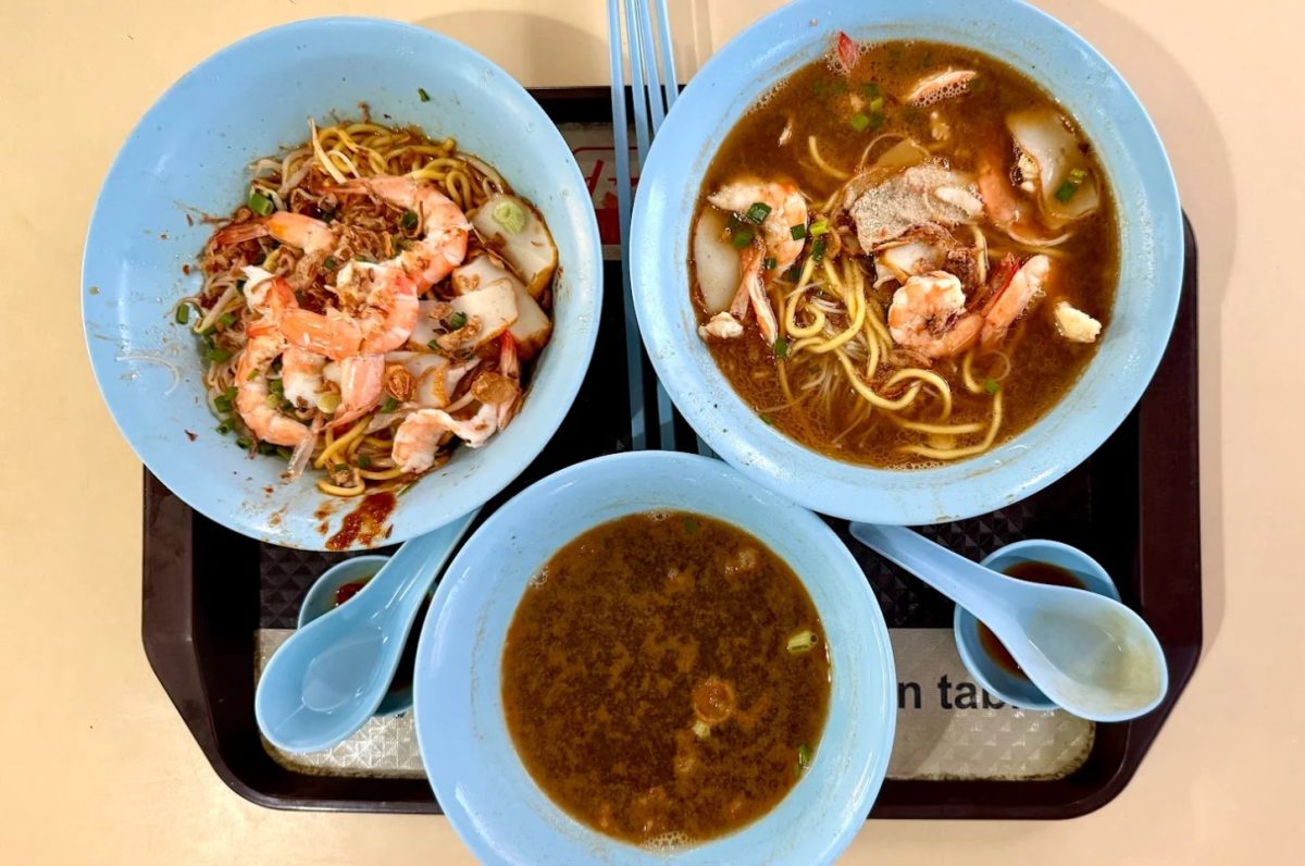 Seng Huat Prawn Noodles reopens - tray of bowls Seng Huat Prawn Noodles reopens - tray of bowls