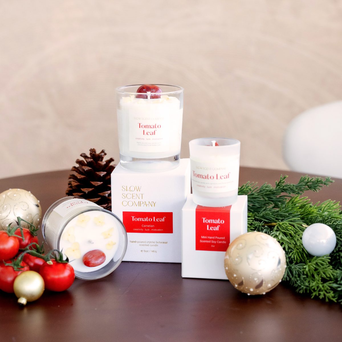 xmas - tomato leaf candles